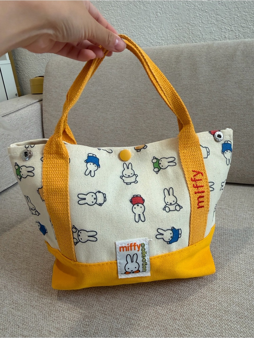miffy Canvas Pet Tote in Yellow and Cream with Character Print